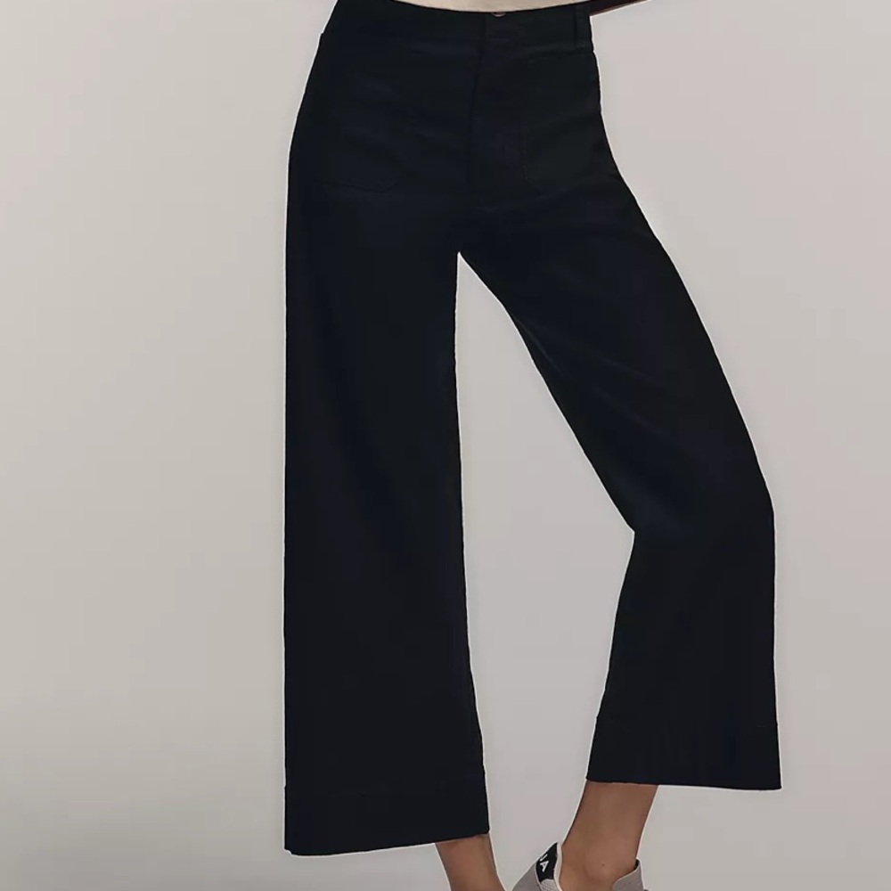 Anthropologie Maeve Colette Cropped Wide Leg Pants Womens black